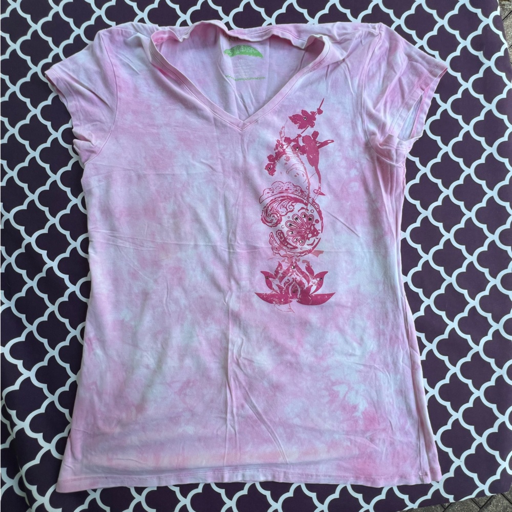 Earth Yoga Women’s Pink & White Tie Dye Short Sleeve Tee Cotton